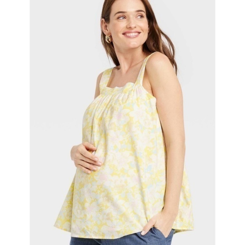 The Nines By Hatch Yellow White Powder Blue Floral Tank Top XL NWT